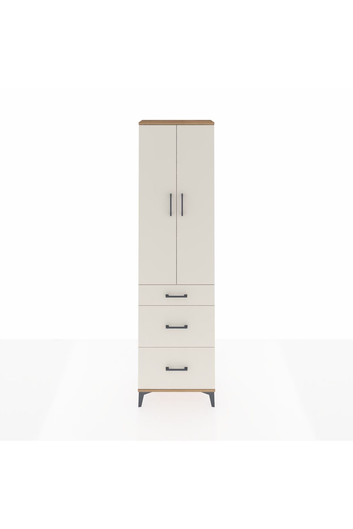 Arges Dolap 3 Raflı 3 Çekmeceli 2 Kapaklı 60x30x221 Çam-Aytaşı