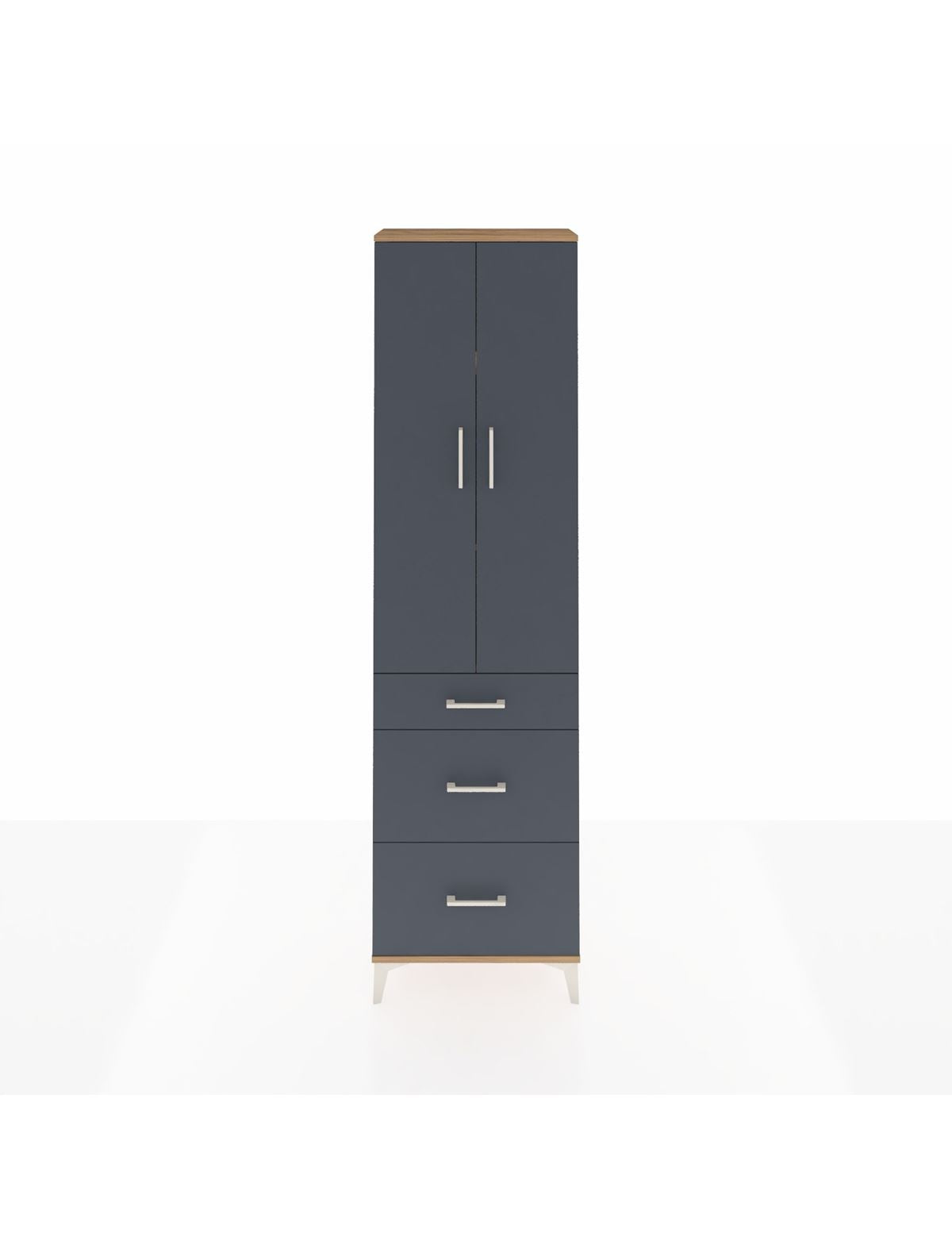 Arges Dolap 3 Raflı 3 Çekmeceli 2 Kapaklı 60x30x221 Çam-Antrasit