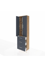 Arges Dolap 3 Raflı 3 Çekmeceli 2 Kapaklı 60x30x221 Çam-Antrasit