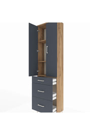 Arges Dolap 3 Raflı 3 Çekmeceli 2 Kapaklı 60x30x221 Çam-Antrasit