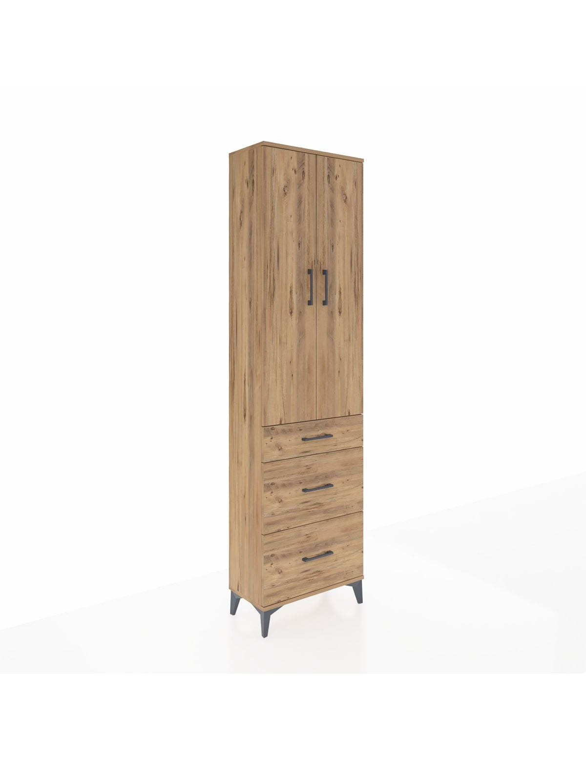 Arges Dolap 3 Raflı 3 Çekmeceli 2 Kapaklı 60x30x221 Çam-Çam