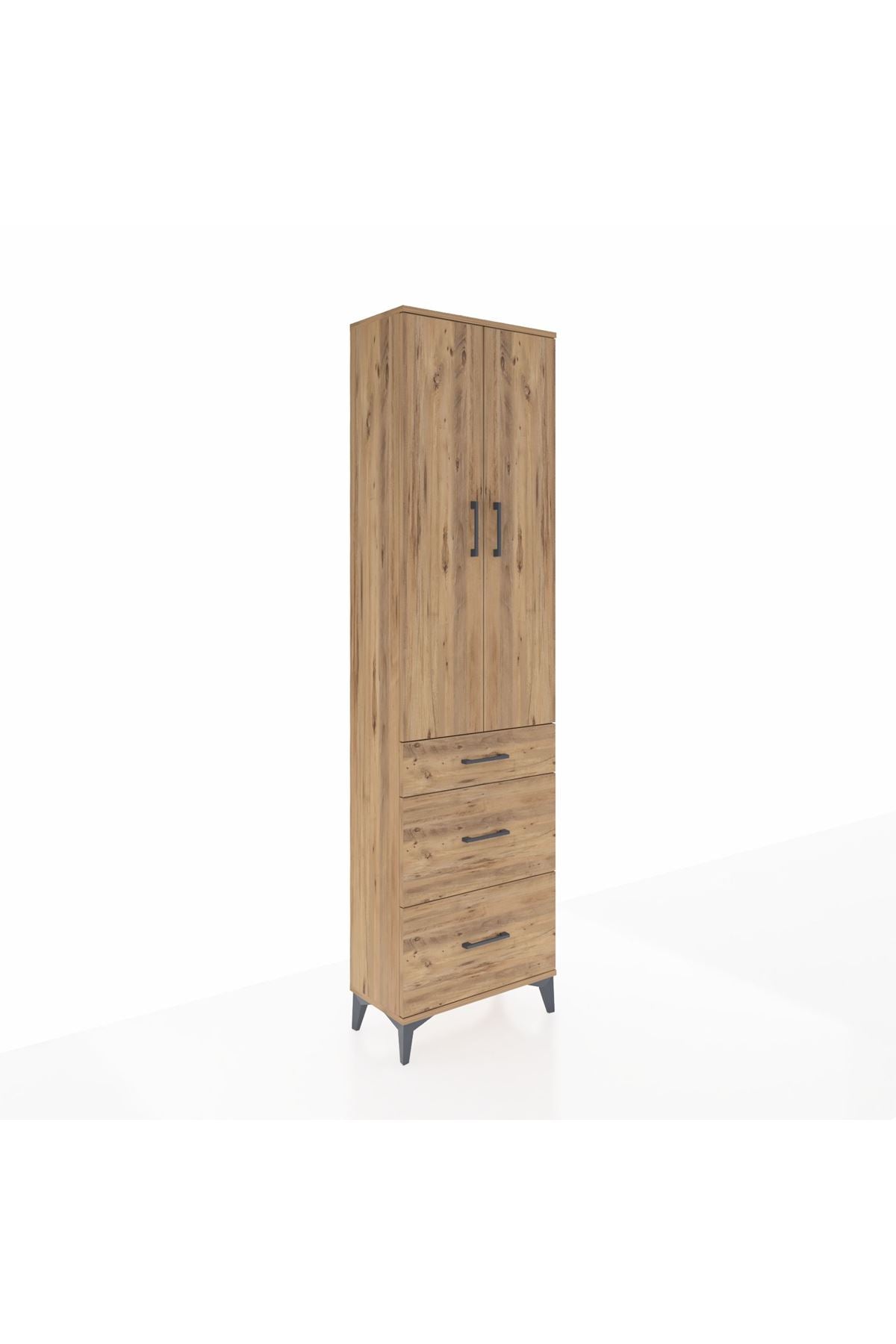 Arges Dolap 3 Raflı 3 Çekmeceli 2 Kapaklı 60x30x221 Çam-Çam