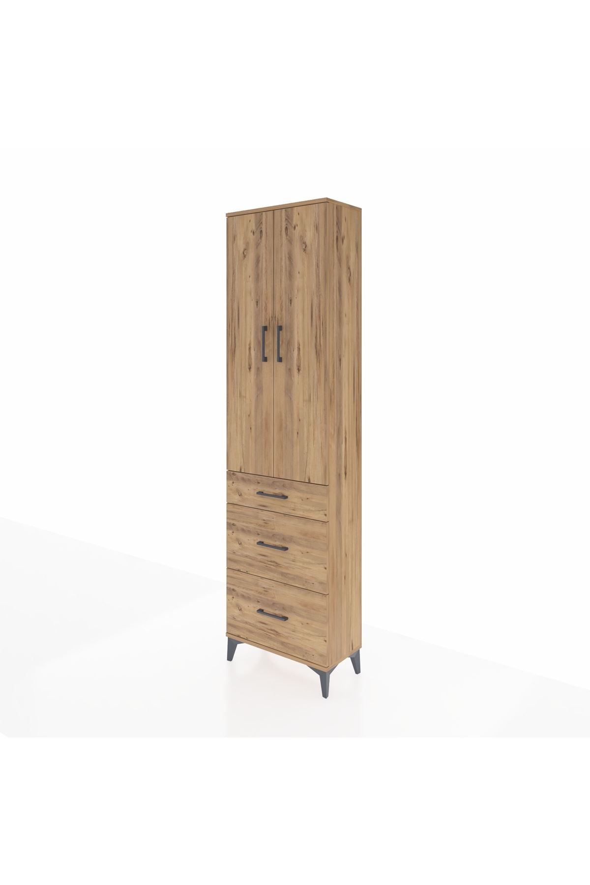 Arges Dolap 3 Raflı 3 Çekmeceli 2 Kapaklı 60x30x221 Çam-Çam