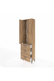 Arges Dolap 3 Raflı 3 Çekmeceli 2 Kapaklı 60x30x221 Çam-Çam
