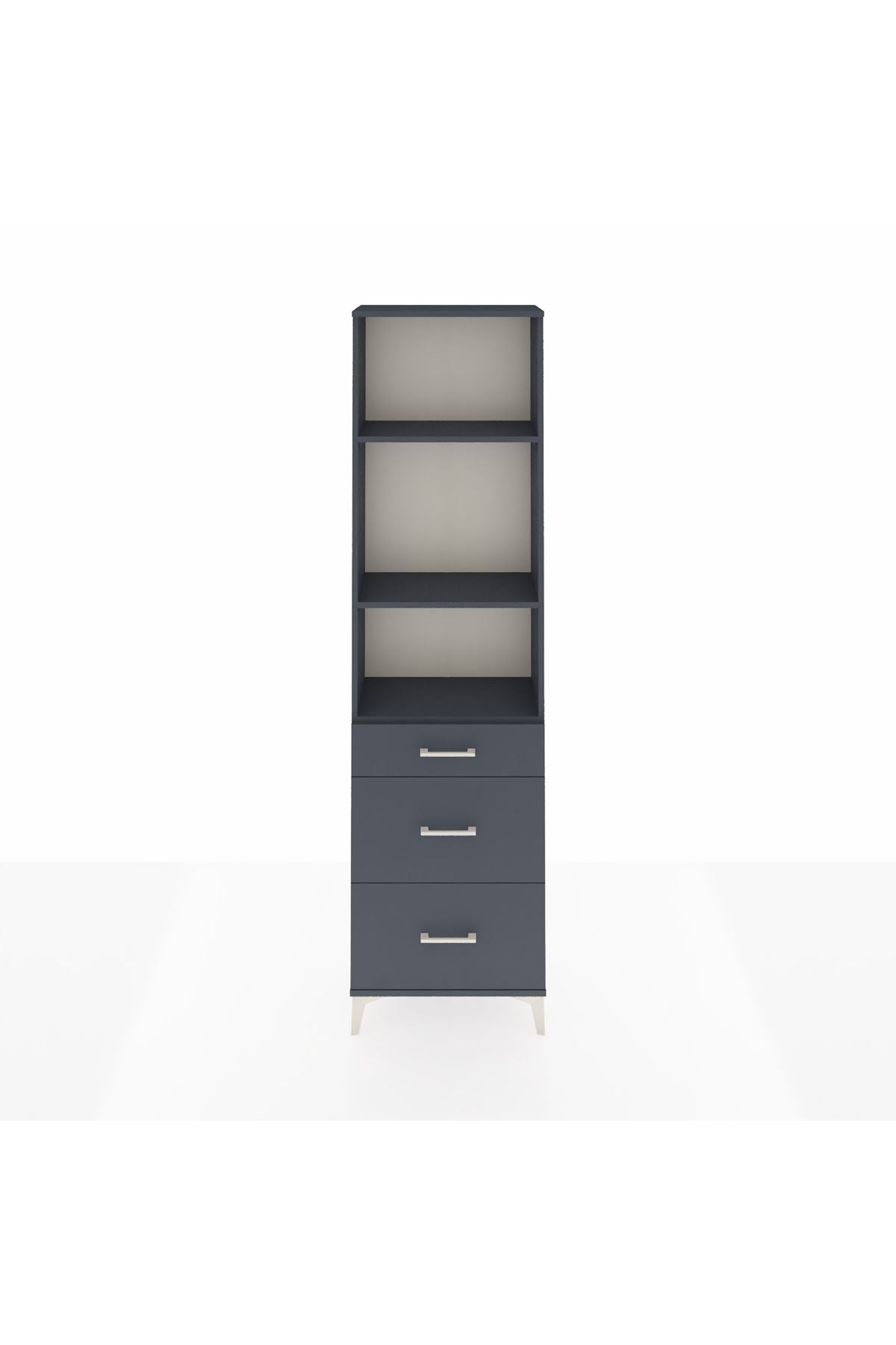 Arges Dolap 3 Raflı 3 Çekmeceli 60x30x221 Antrasit-Antrasit