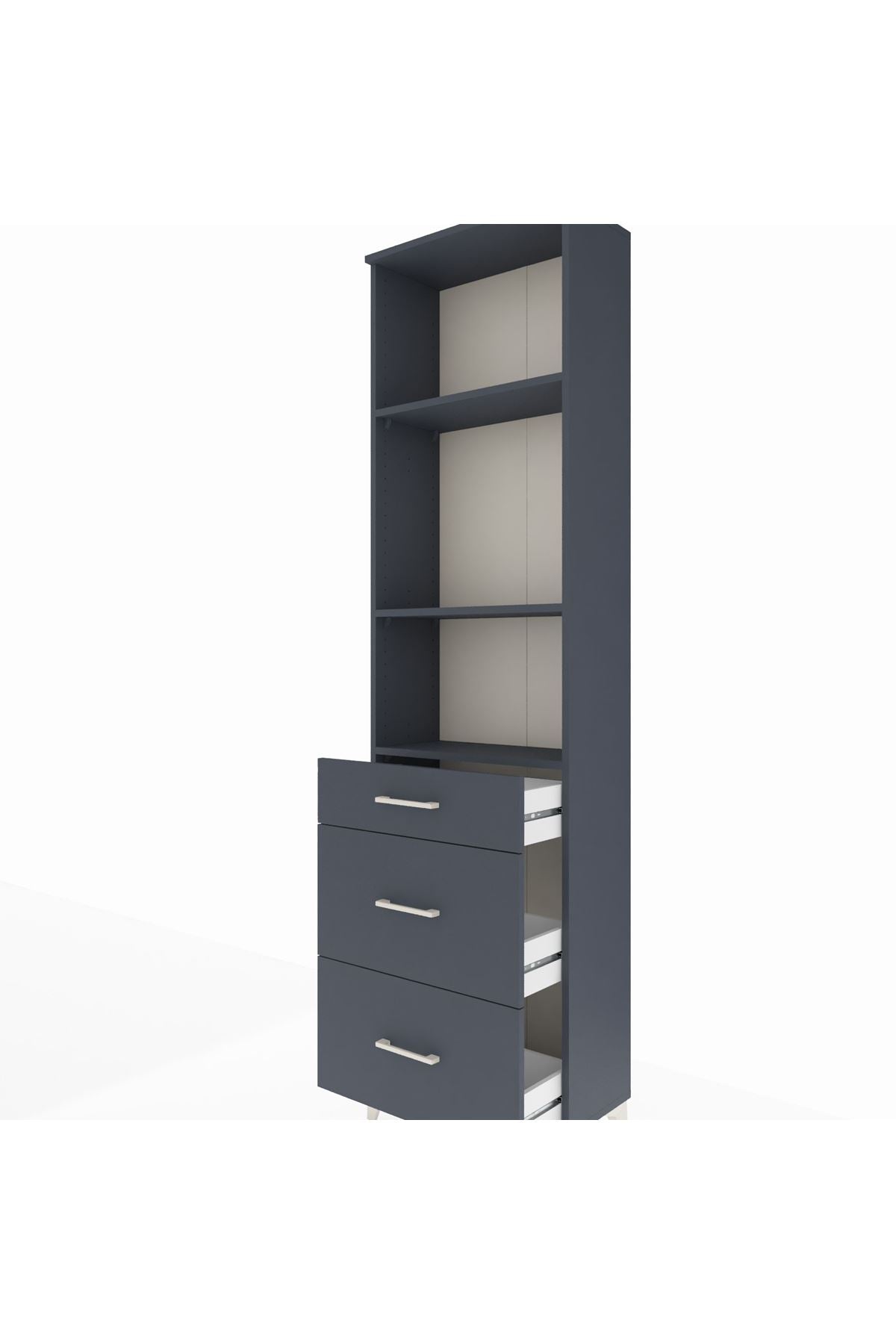 Arges Dolap 3 Raflı 3 Çekmeceli 60x30x221 Antrasit-Antrasit