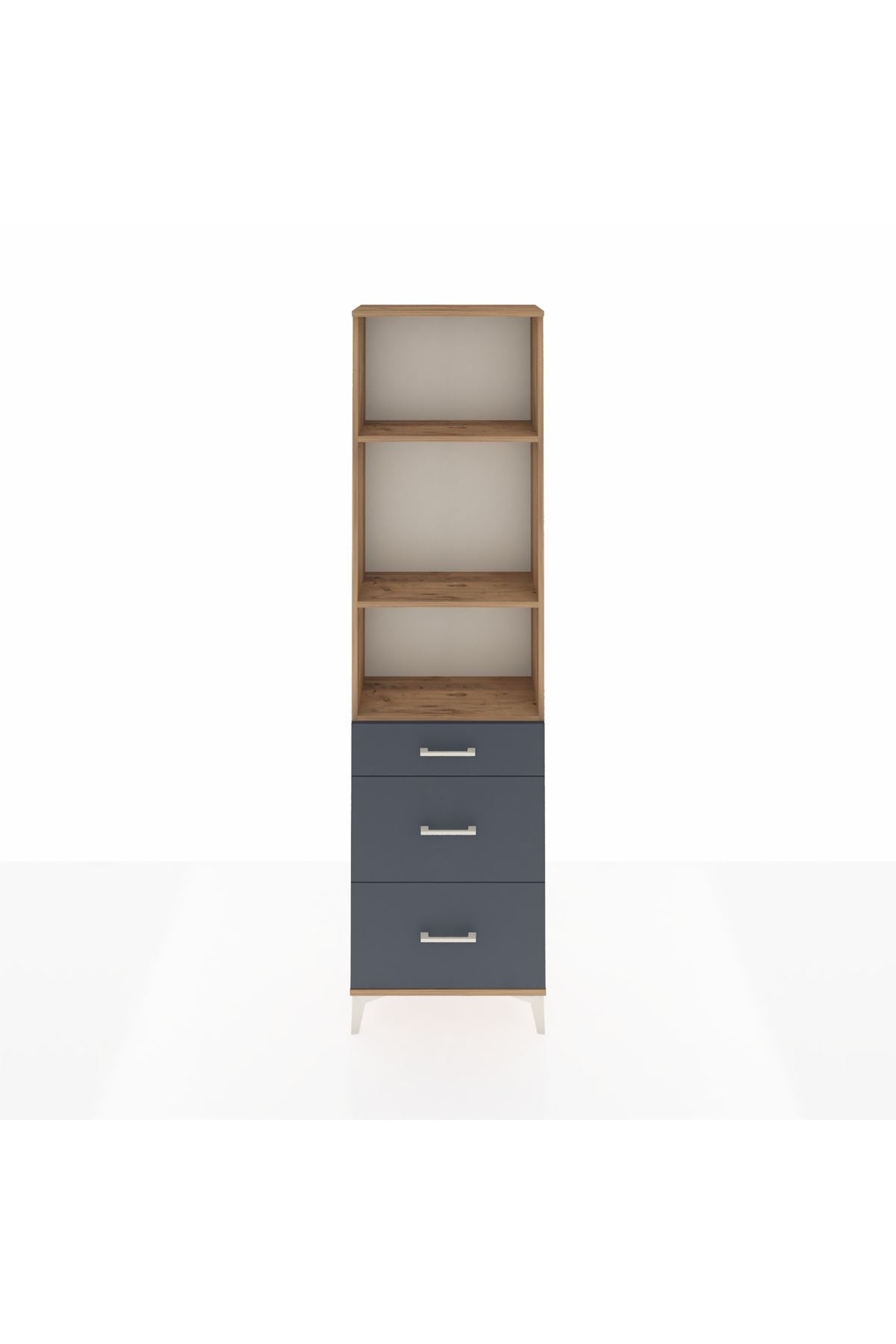 Arges Dolap 3 Raflı 3 Çekmeceli 60x30x221 Çam-Antrasit