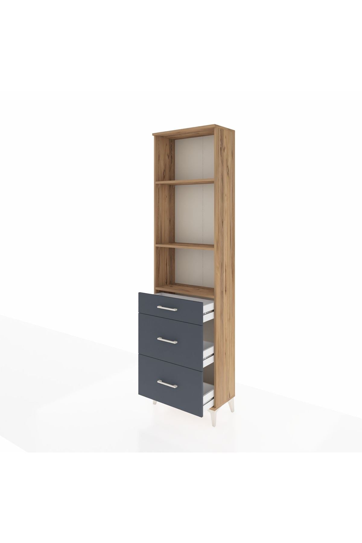 Arges Dolap 3 Raflı 3 Çekmeceli 60x30x221 Çam-Antrasit