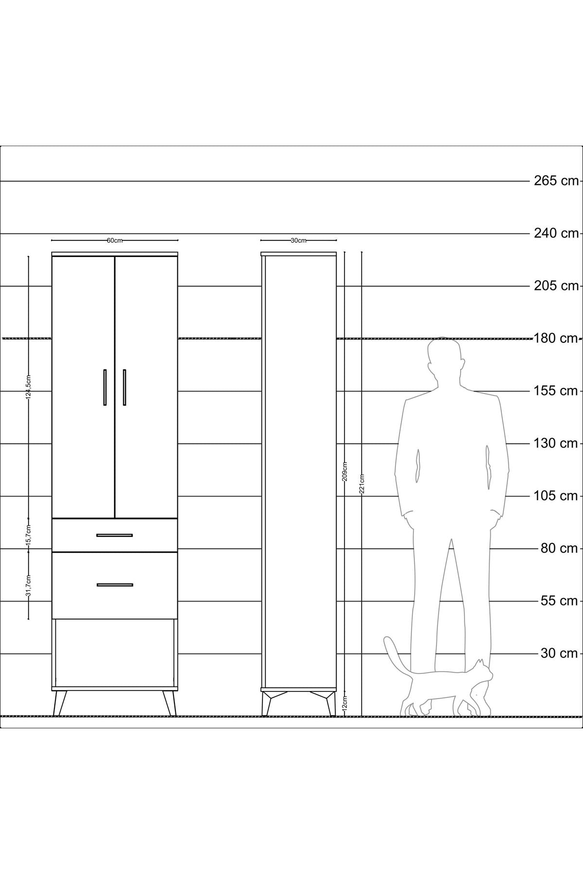 Arges Dolap 2 Raflı 2 Çekmeceli Tek Askılı 60x30x221 Aytaşı-Antrasit