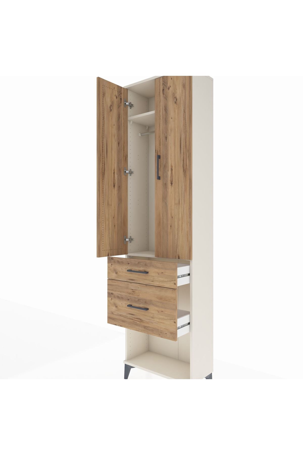 Arges Dolap 2 Raflı 2 Çekmeceli Tek Askılı 60x30x221 Aytaşı-Çam