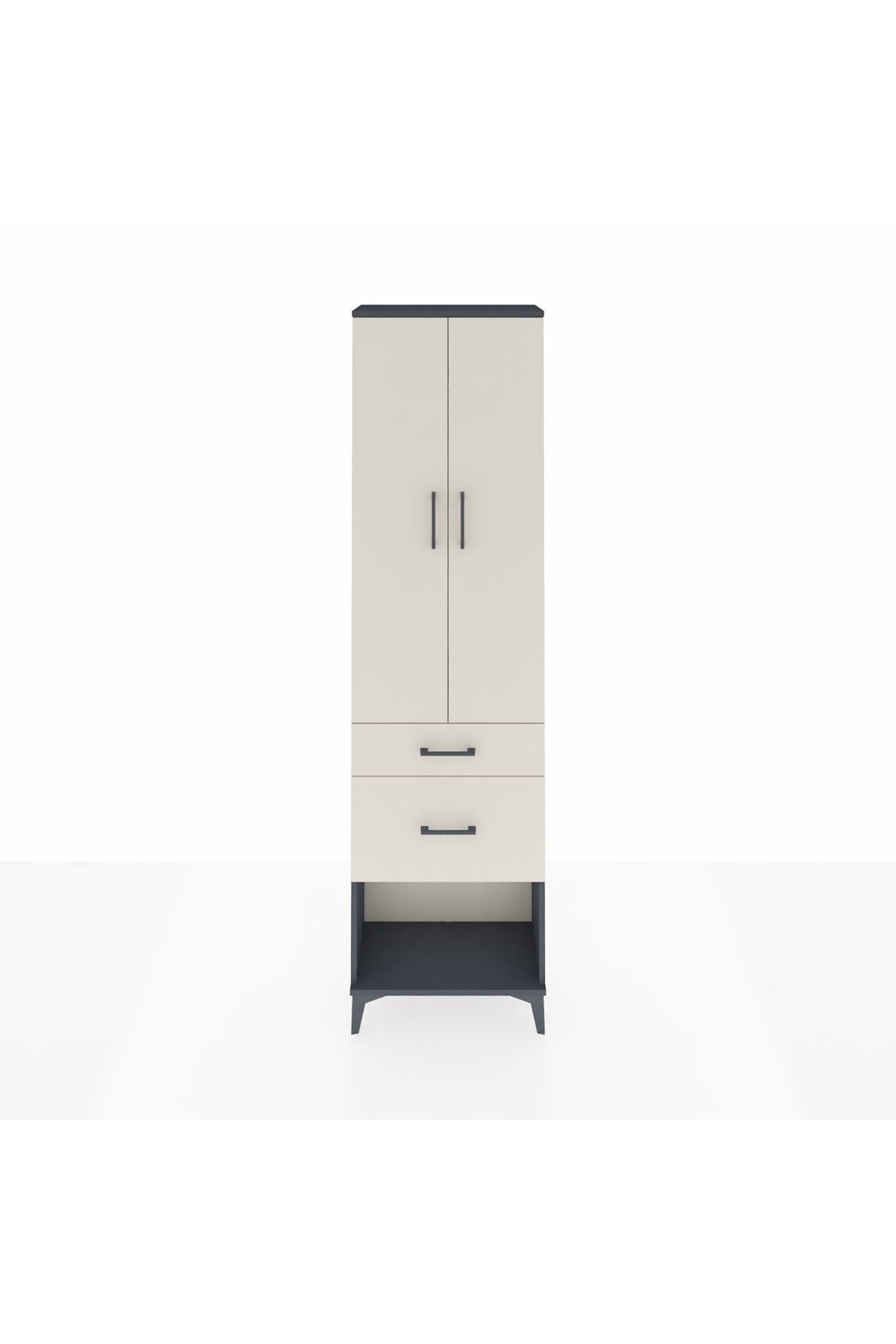 Arges Dolap 2 Raflı 2 Çekmeceli Tek Askılı 60x30x221 Antrasit-Aytaşı