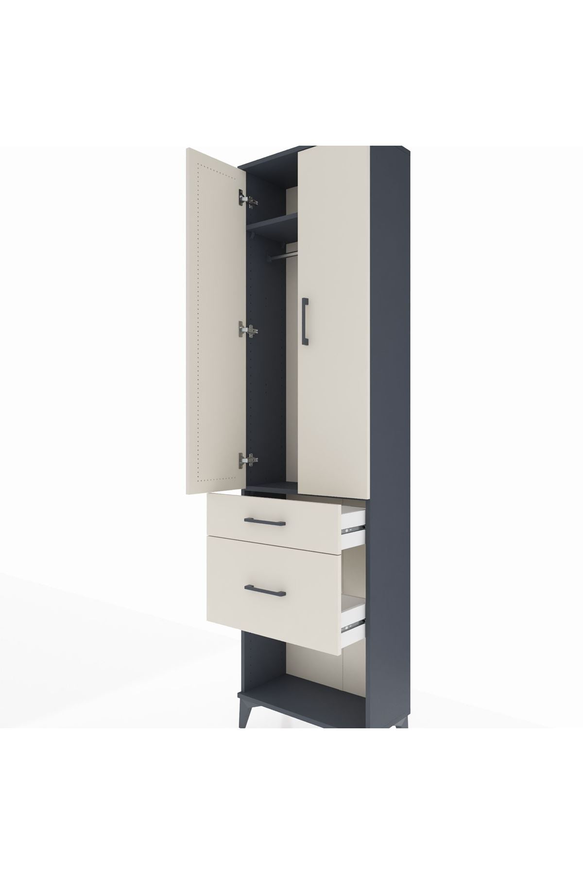 Arges Dolap 2 Raflı 2 Çekmeceli Tek Askılı 60x30x221 Antrasit-Aytaşı