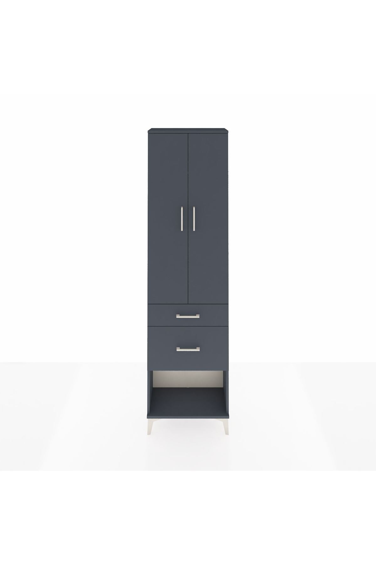 Arges Dolap 2 Raflı 2 Çekmeceli Tek Askılı 60x30x221 Antrasit-Antrasit