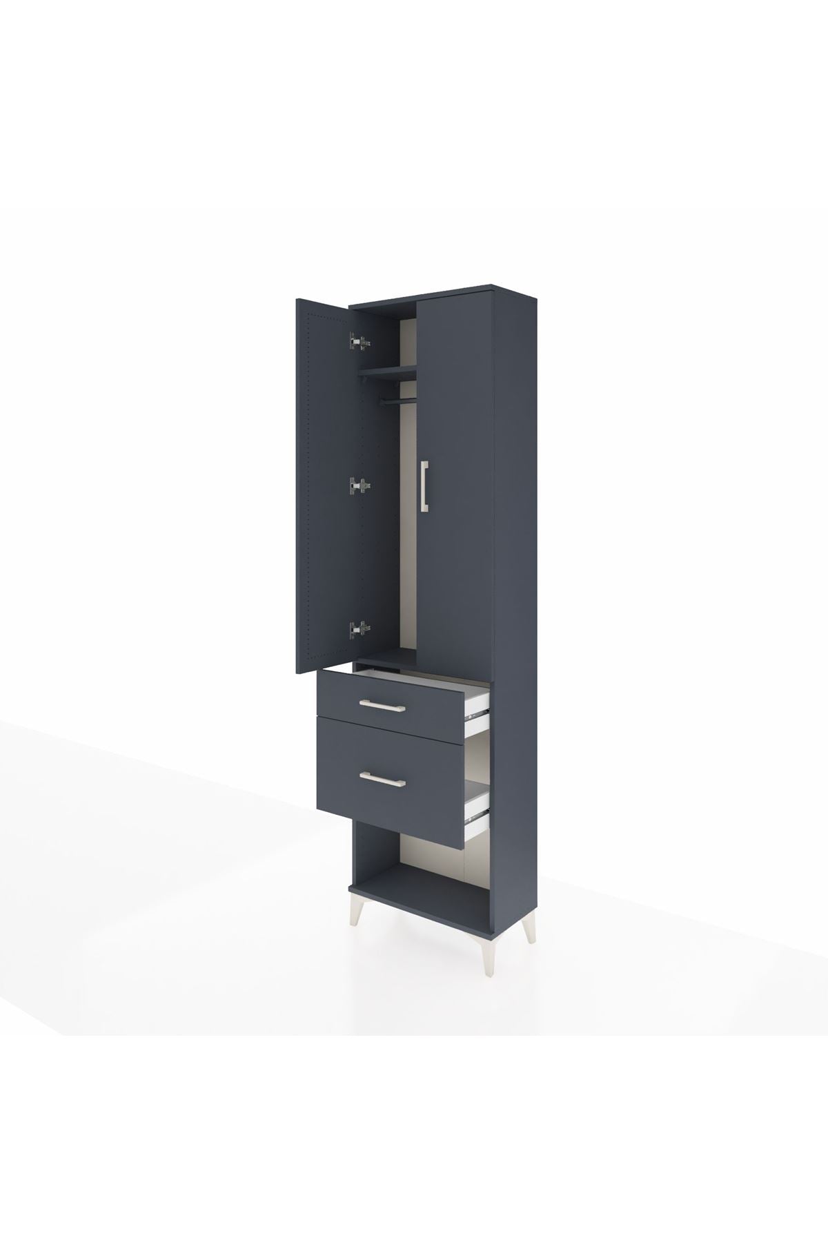 Arges Dolap 2 Raflı 2 Çekmeceli Tek Askılı 60x30x221 Antrasit-Antrasit