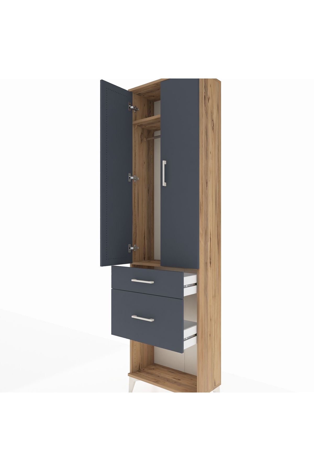 Arges Dolap 2 Raflı 2 Çekmeceli Tek Askılı 60x30x221 Çam-Antrasit