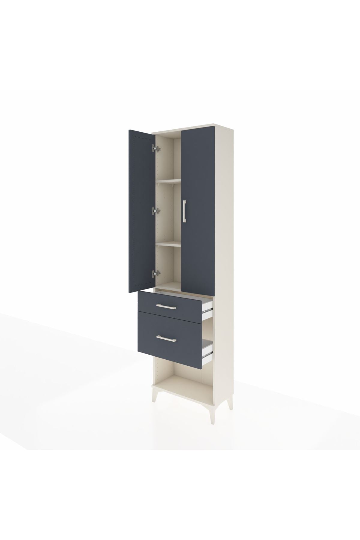 Arges Dolap 3 Raflı 2 Çekmeceli 2 Kapaklı 60x30x221 Aytaşı-Antrasit