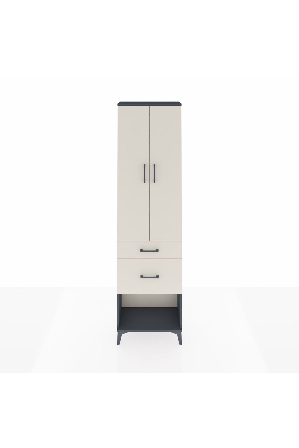 Arges Dolap 3 Raflı 2 Çekmeceli 2 Kapaklı 60x30x221 Antrasit-Aytaşı