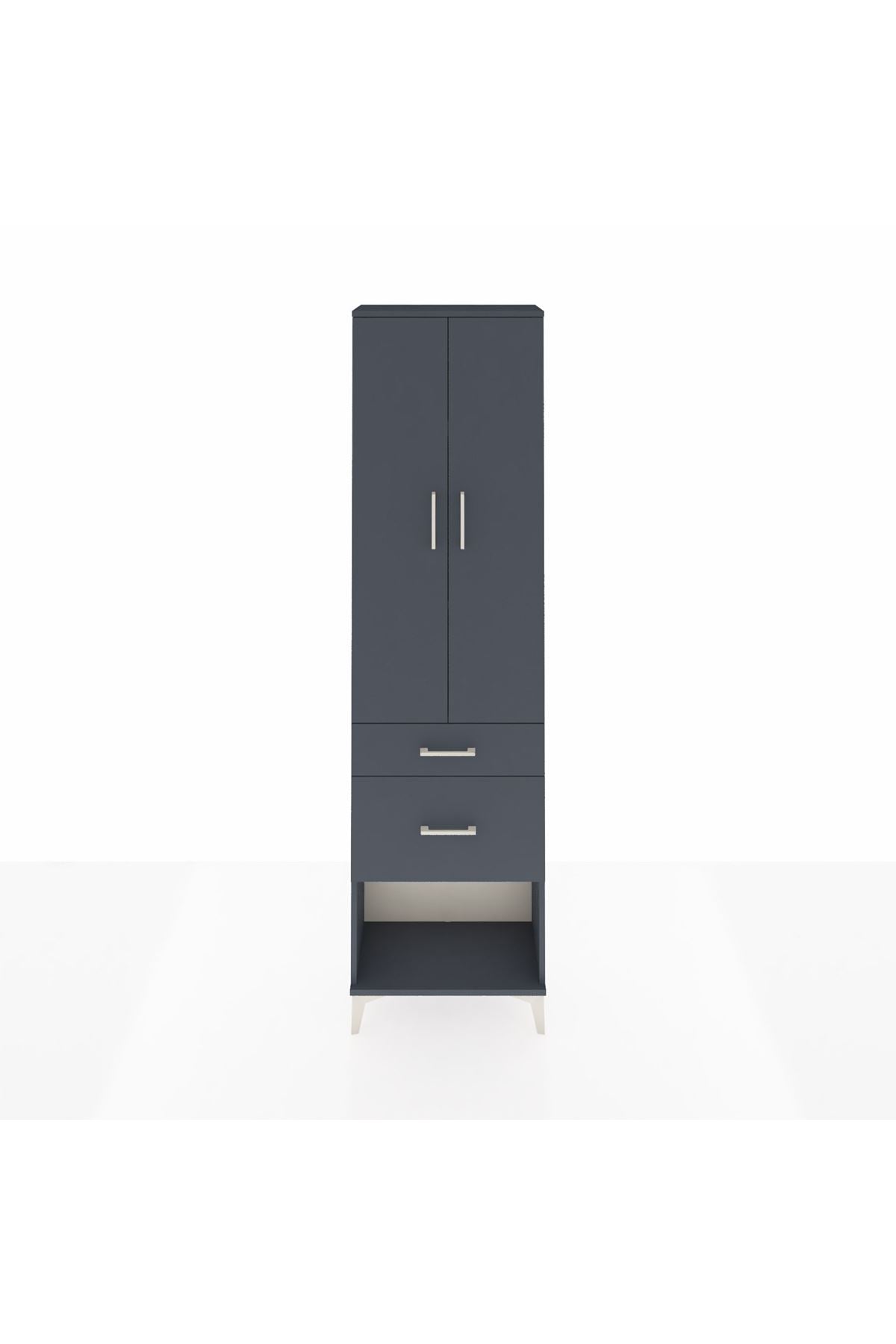 Arges Dolap 3 Raflı 2 Çekmeceli 2 Kapaklı 60x30x221 Antrasit-Antrasit