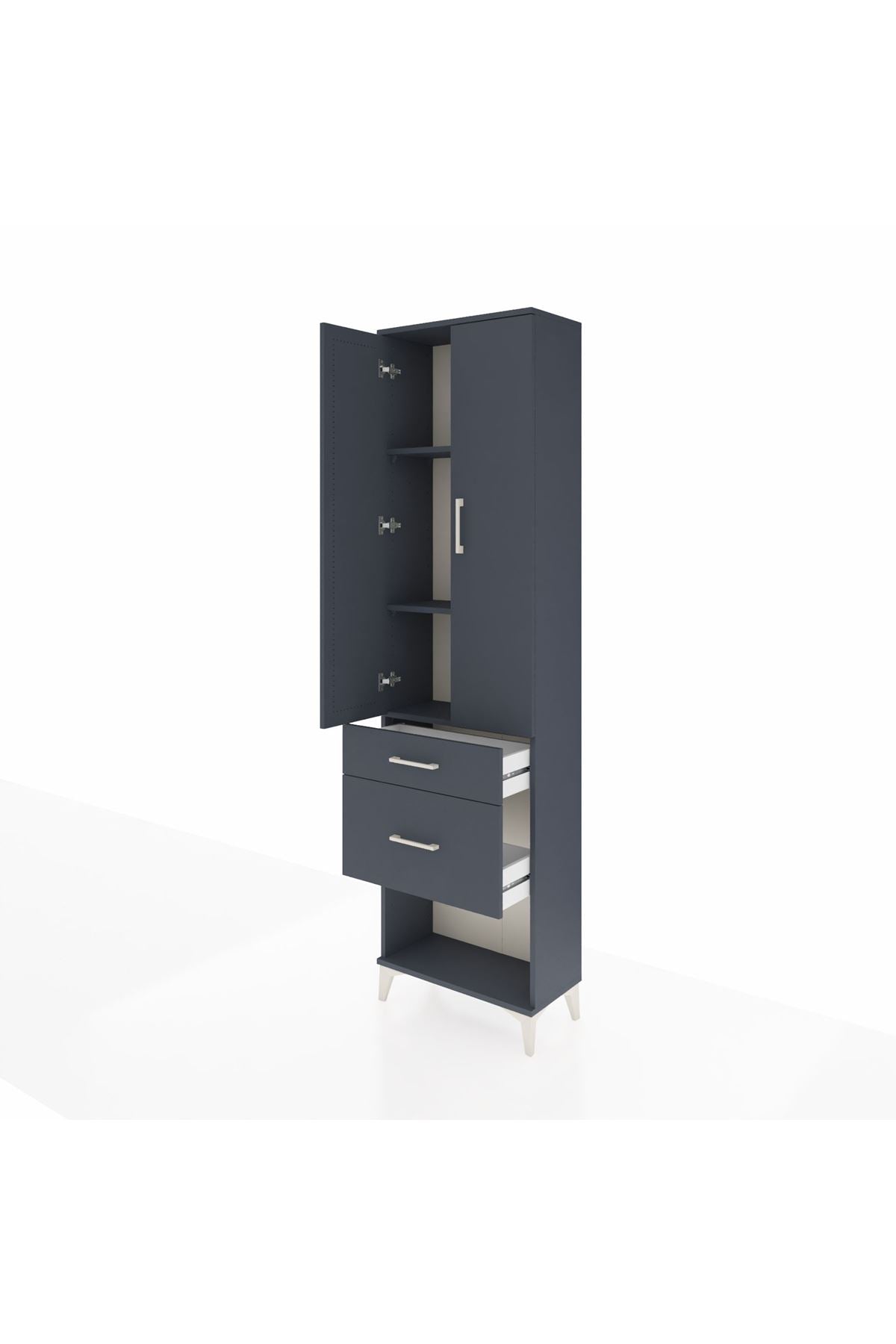 Arges Dolap 3 Raflı 2 Çekmeceli 2 Kapaklı 60x30x221 Antrasit-Antrasit