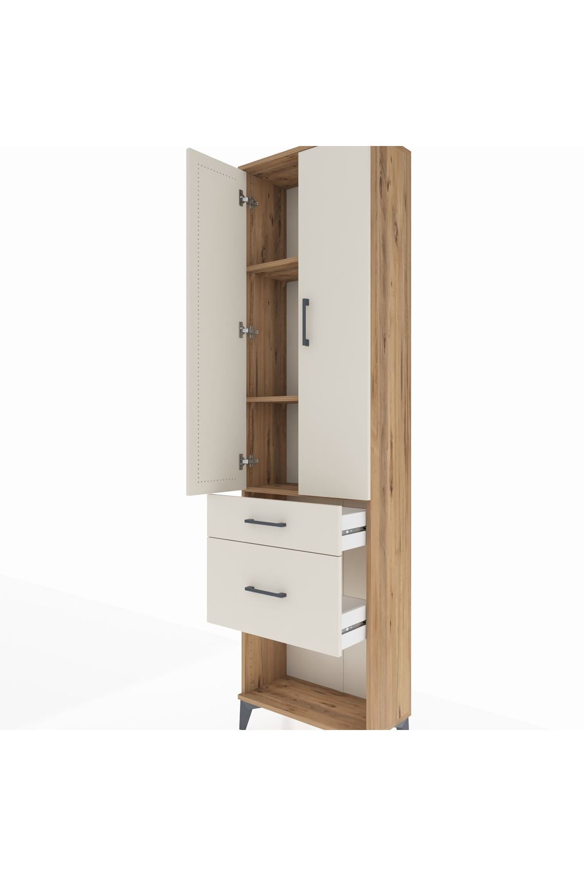 Arges Dolap 3 Raflı 2 Çekmeceli 2 Kapaklı 60x30x221 Çam-Aytaşı