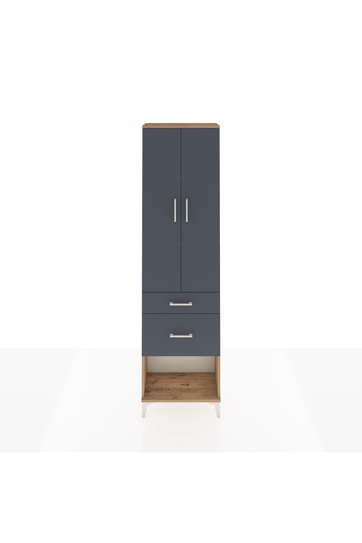 Arges Dolap 3 Raflı 2 Çekmeceli 2 Kapaklı 60x30x221 Çam-Antrasit