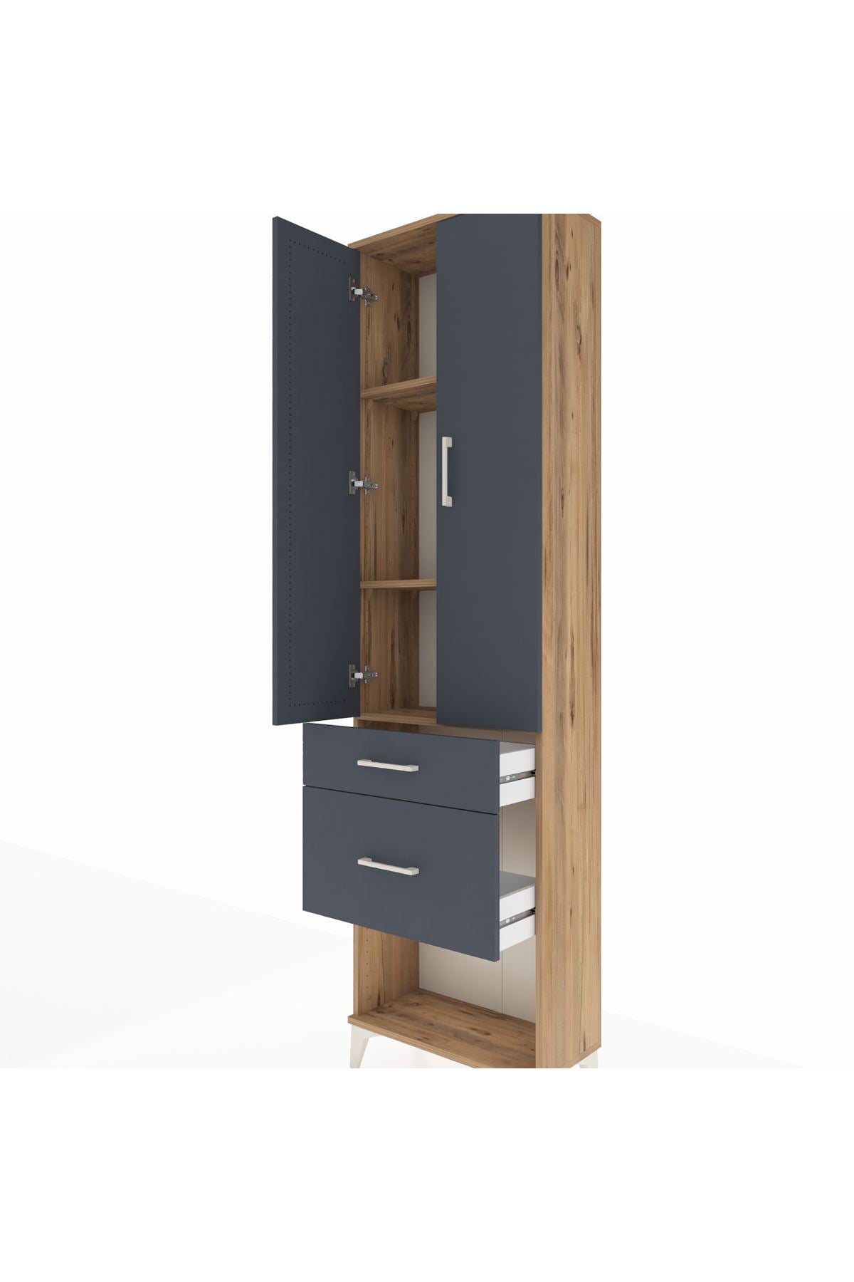 Arges Dolap 3 Raflı 2 Çekmeceli 2 Kapaklı 60x30x221 Çam-Antrasit