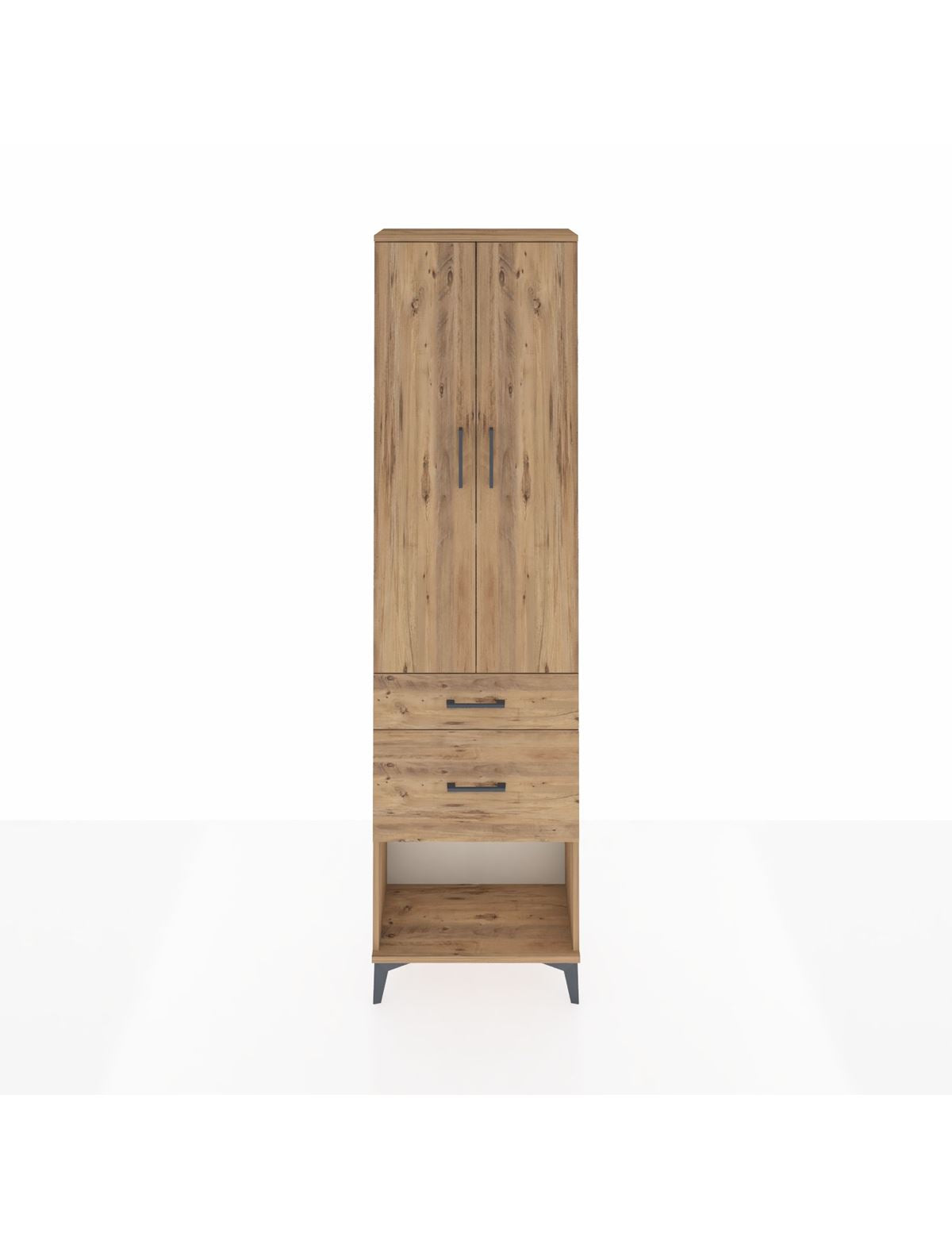 Arges Dolap 3 Raflı 2 Çekmeceli 2 Kapaklı 60x30x221 Çam-Çam