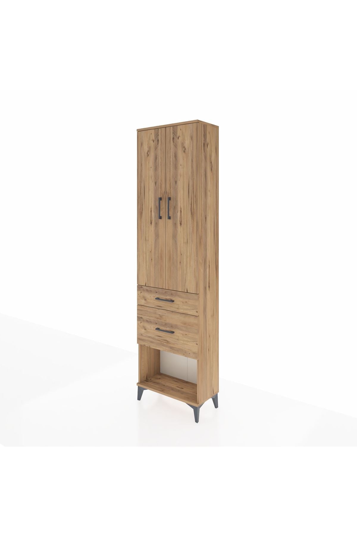 Arges Dolap 3 Raflı 2 Çekmeceli 2 Kapaklı 60x30x221 Çam-Çam