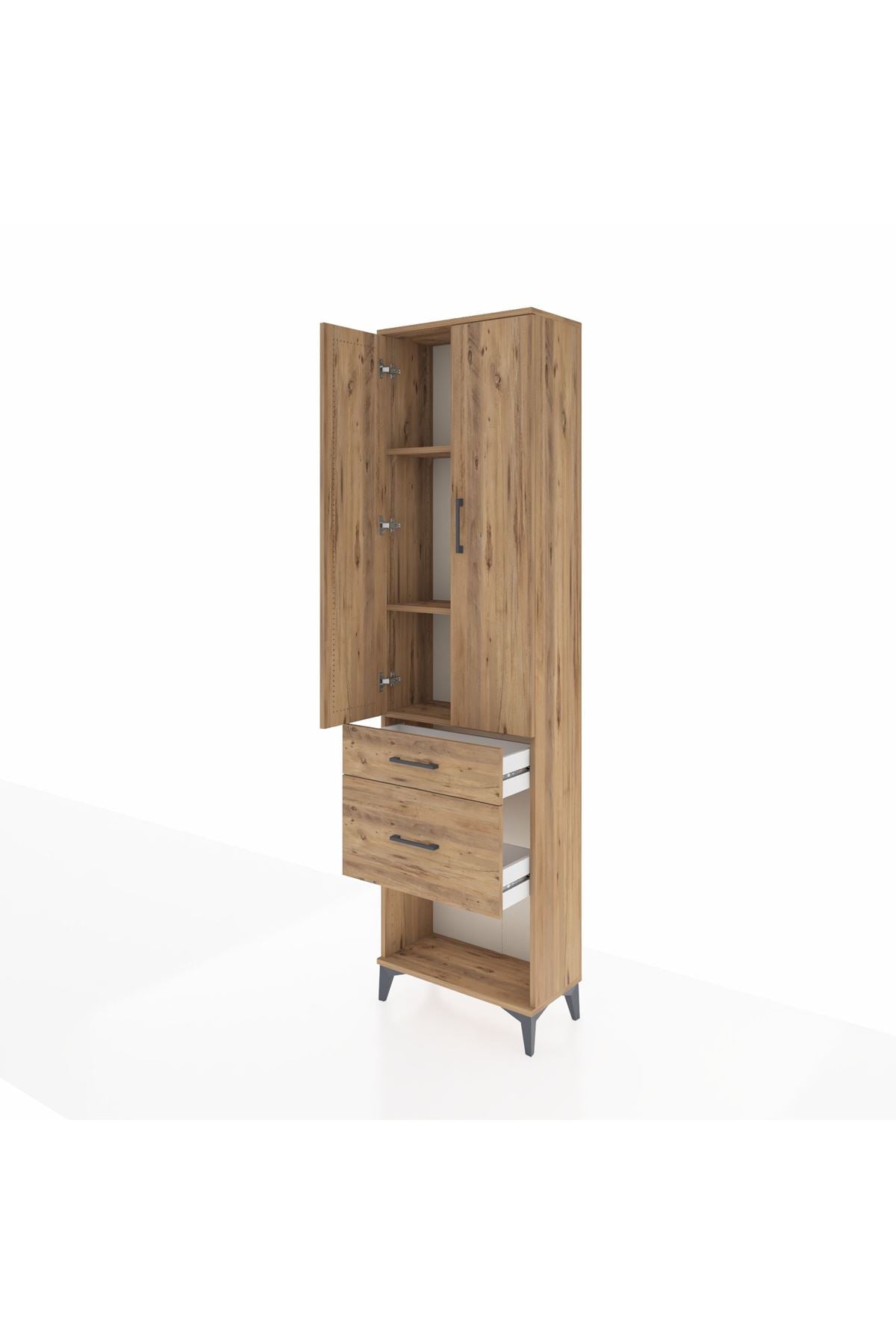 Arges Dolap 3 Raflı 2 Çekmeceli 2 Kapaklı 60x30x221 Çam-Çam