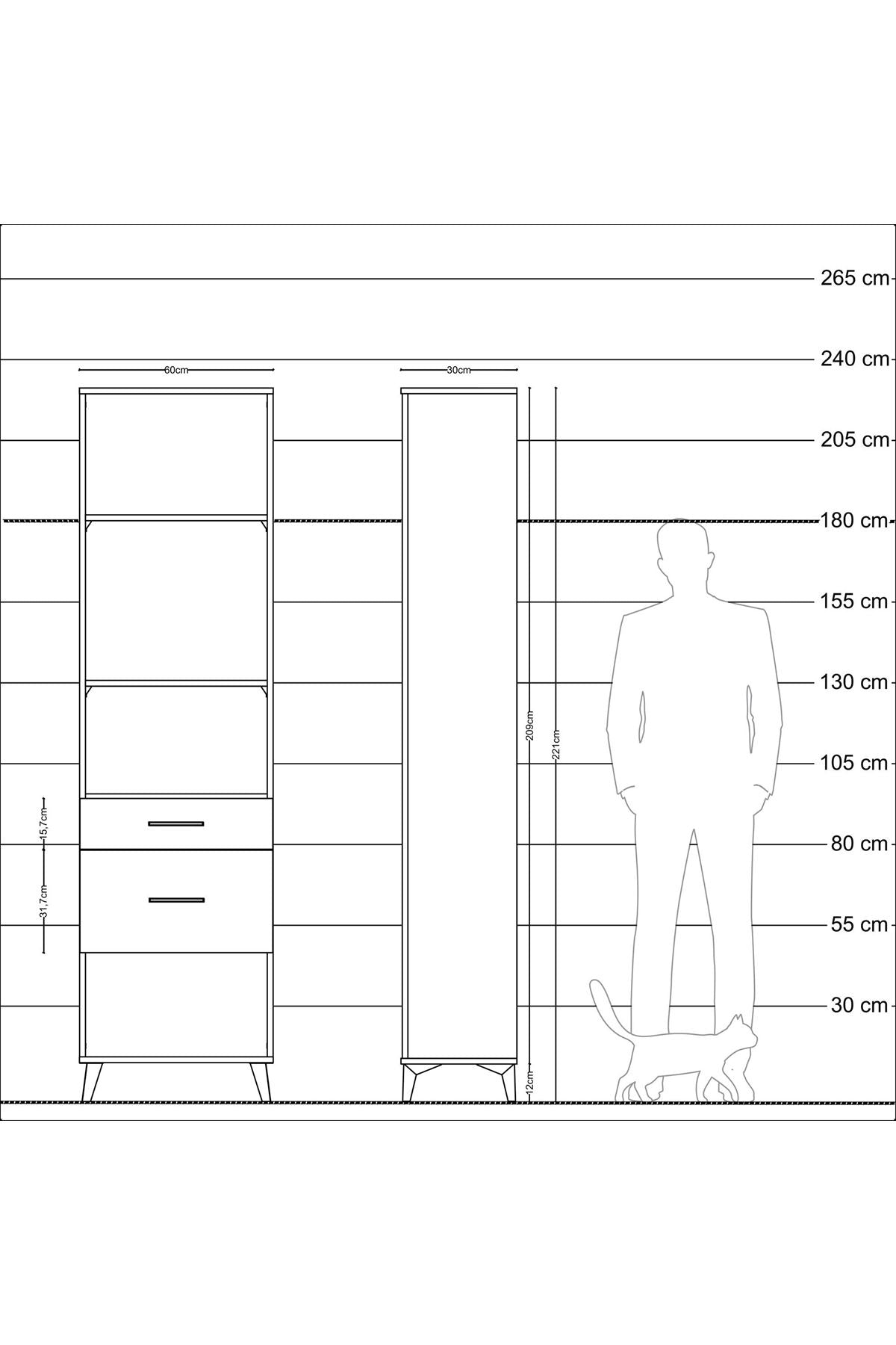 Arges Dolap 3 Raflı 2 Çekmeceli 60x30x221 Çam-Antrasit