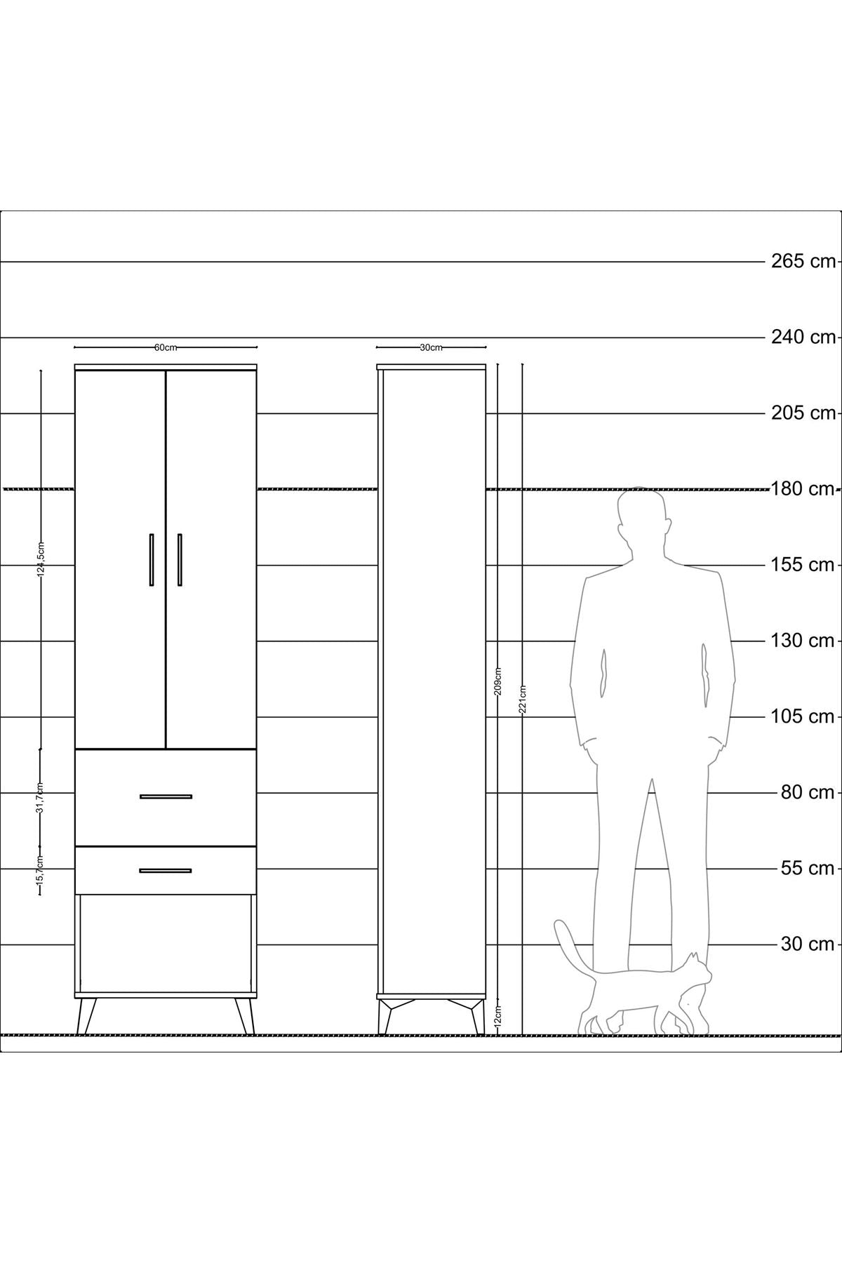 Arges Dolap 2 Raflı 2 Çekmeceli Tek Askılı 60x30x221 Aytaşı-Çam