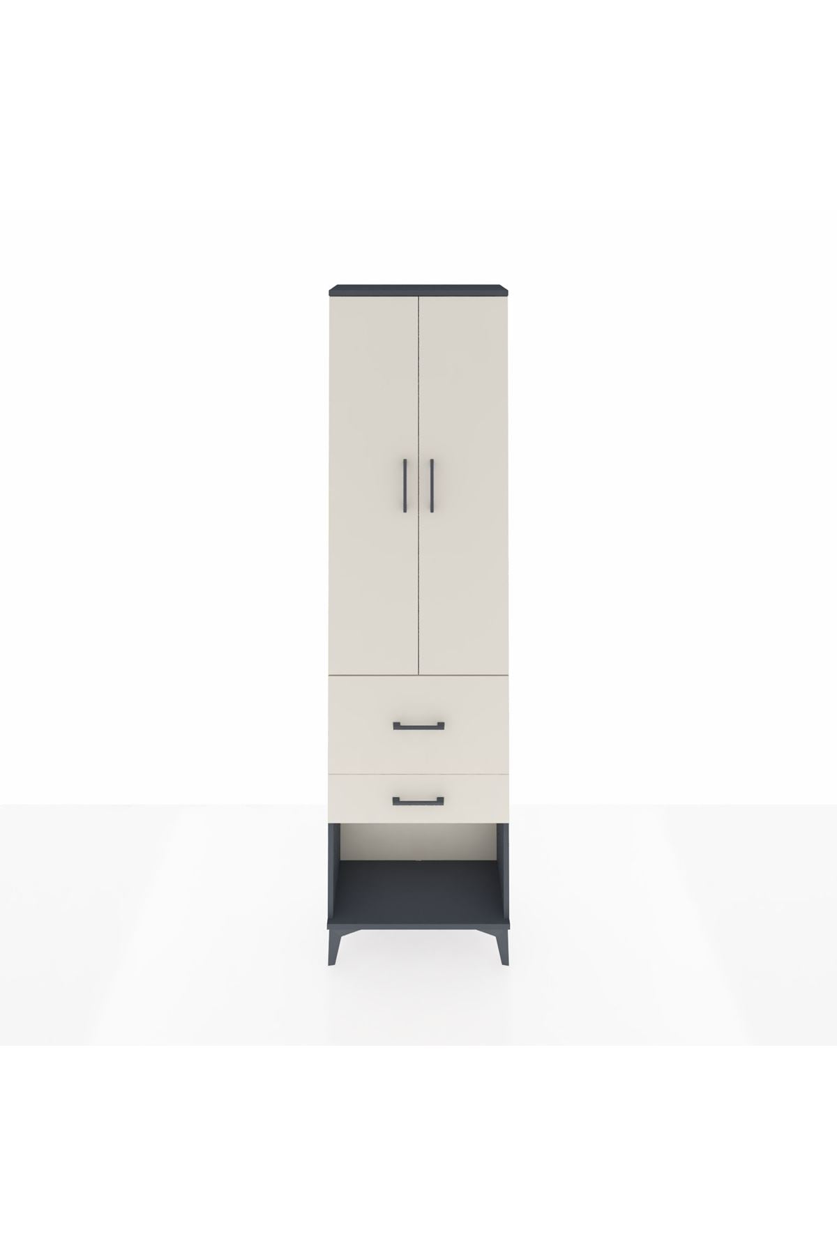 Arges Dolap 2 Raflı 2 Çekmeceli Tek Askılı 60x30x221 Antrasit-Aytaşı