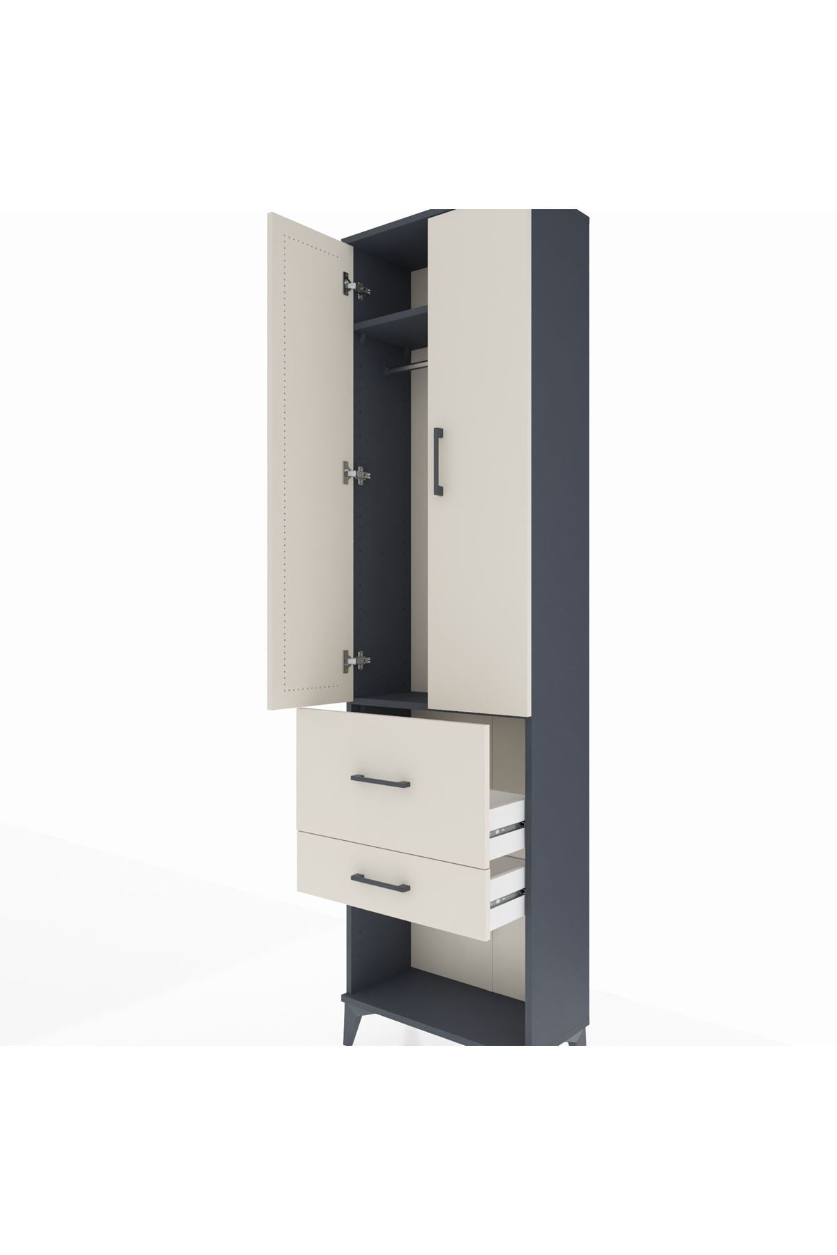 Arges Dolap 2 Raflı 2 Çekmeceli Tek Askılı 60x30x221 Antrasit-Aytaşı