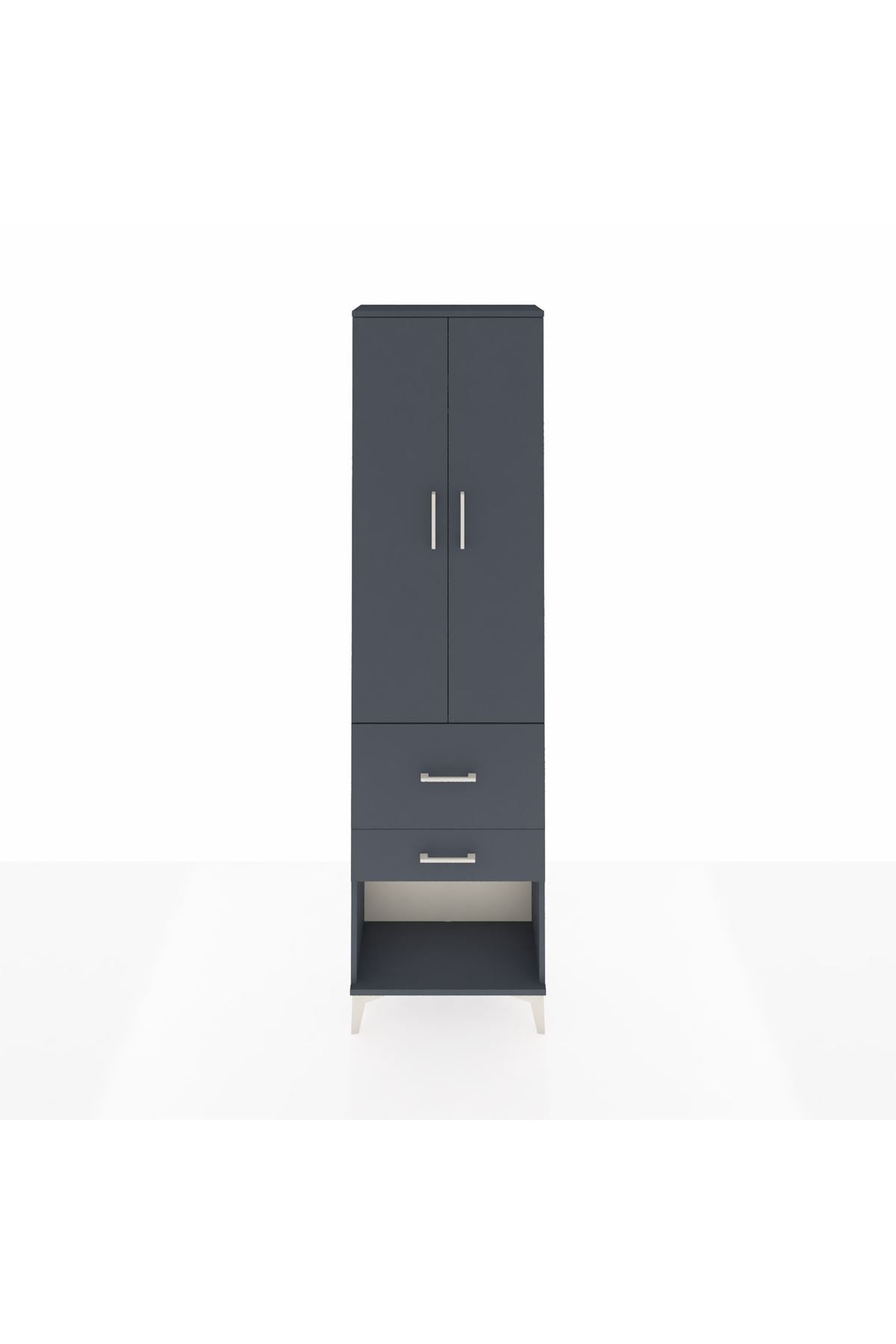 Arges Dolap 2 Raflı 2 Çekmeceli Tek Askılı 60x30x221 Antrasit-Antrasit