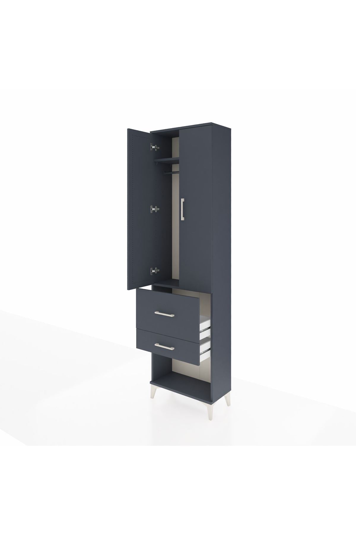 Arges Dolap 2 Raflı 2 Çekmeceli Tek Askılı 60x30x221 Antrasit-Antrasit