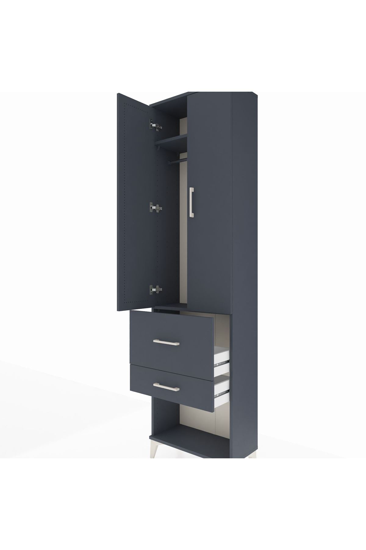 Arges Dolap 2 Raflı 2 Çekmeceli Tek Askılı 60x30x221 Antrasit-Antrasit