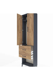 Arges Dolap 2 Raflı 2 Çekmeceli Tek Askılı 60x30x221 Antrasit-Çam