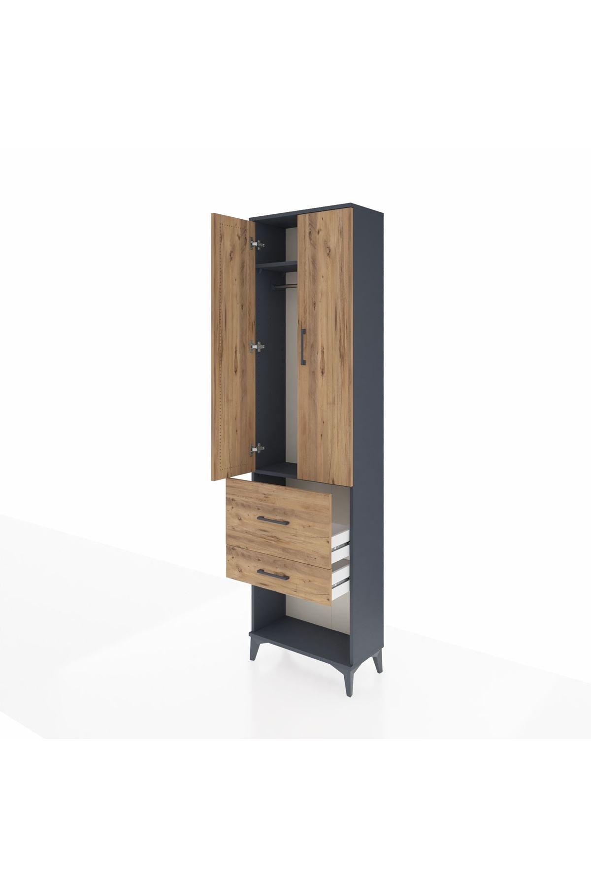 Arges Dolap 2 Raflı 2 Çekmeceli Tek Askılı 60x30x221 Antrasit-Çam