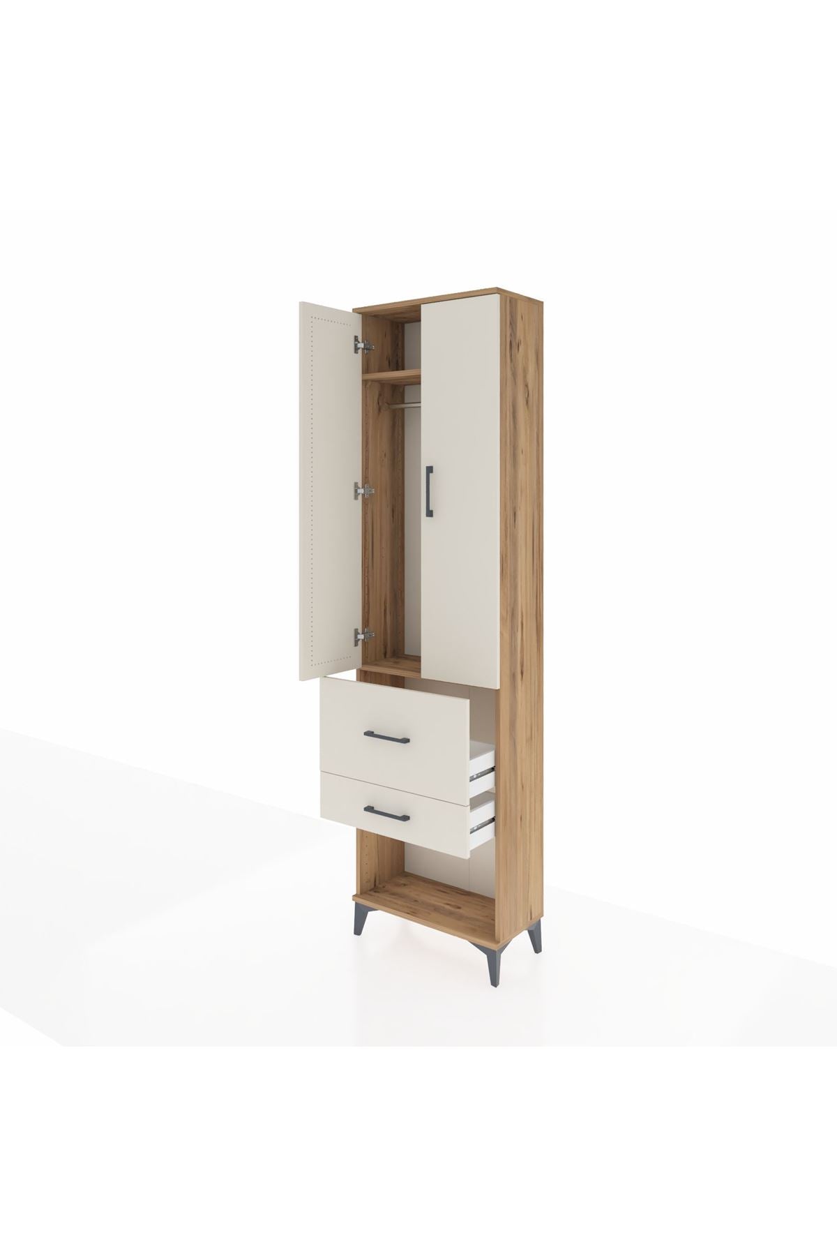 Arges Dolap 2 Raflı 2 Çekmeceli Tek Askılı 60x30x221 Çam-Aytaşı