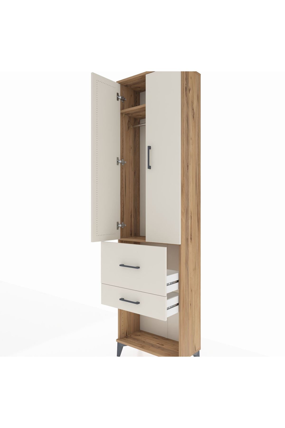 Arges Dolap 2 Raflı 2 Çekmeceli Tek Askılı 60x30x221 Çam-Aytaşı