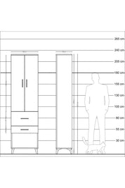 Arges Dolap 2 Raflı 2 Çekmeceli Tek Askılı 60x30x221 Çam-Aytaşı