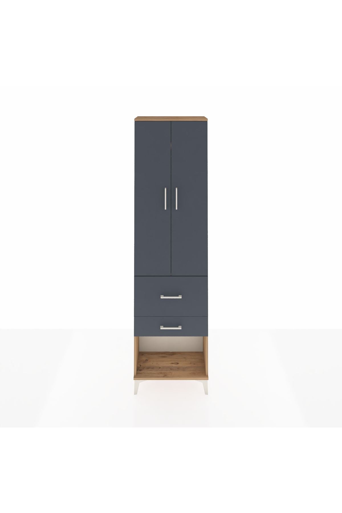 Arges Dolap 2 Raflı 2 Çekmeceli Tek Askılı 60x30x221 Çam-Antrasit
