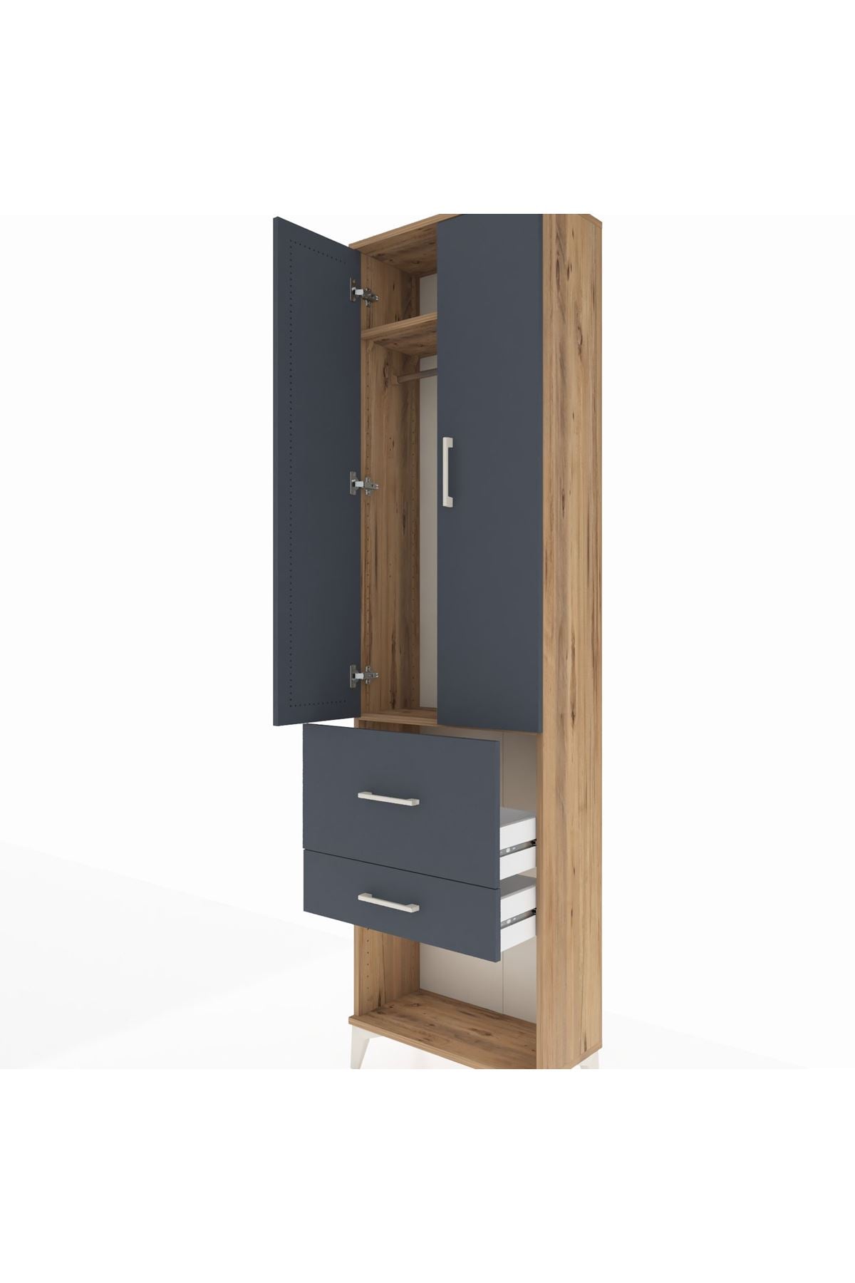 Arges Dolap 2 Raflı 2 Çekmeceli Tek Askılı 60x30x221 Çam-Antrasit