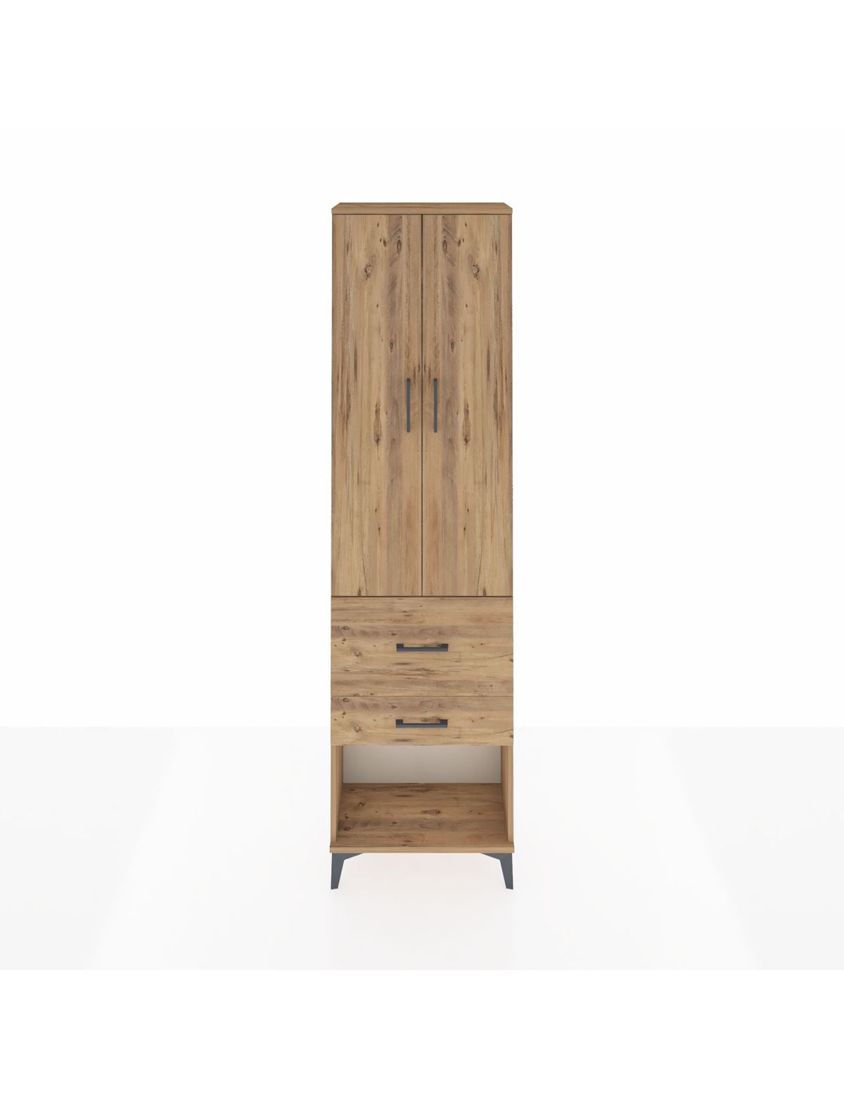 Arges Dolap 2 Raflı 2 Çekmeceli Tek Askılı 60x30x221 Çam-Çam