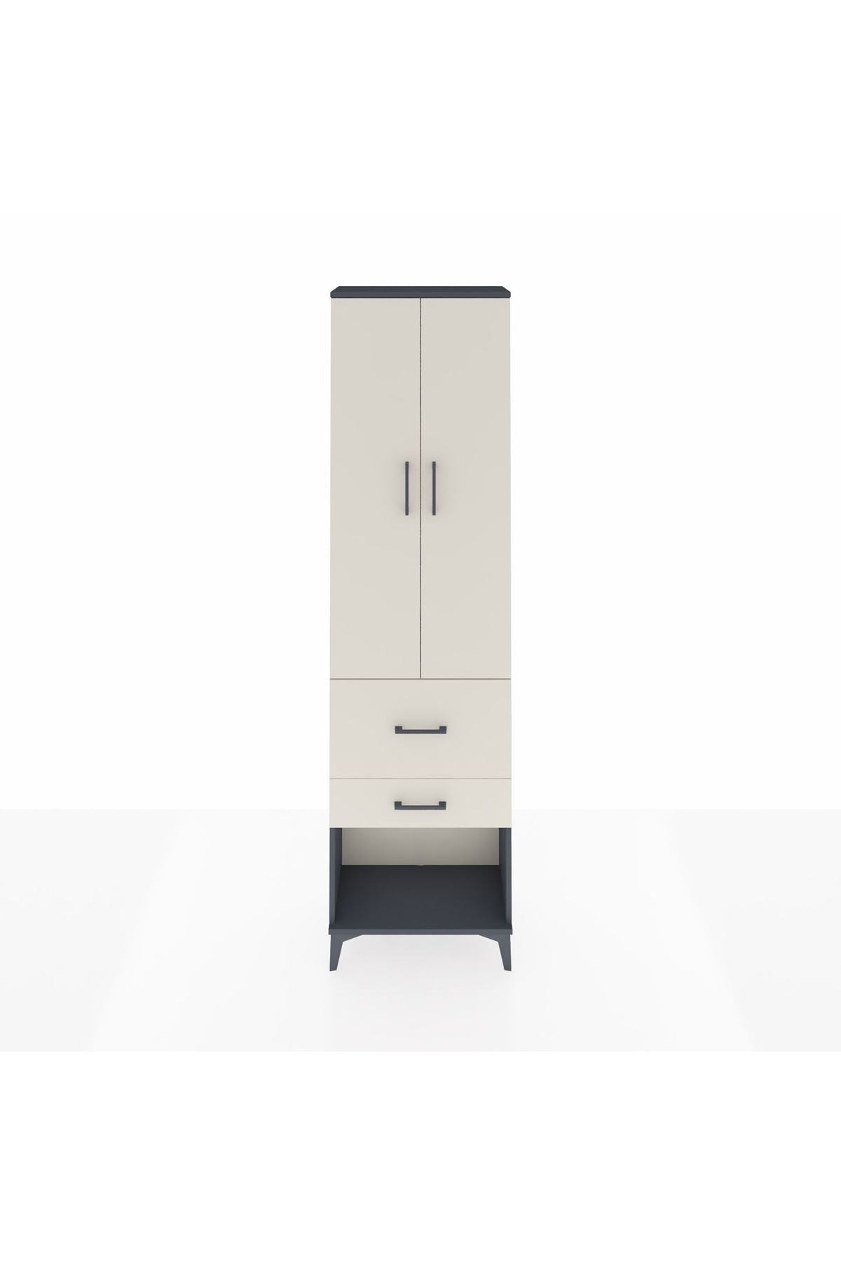 Arges Dolap 3 Raflı 2 Çekmeceli 2 Kapaklı 60x30x221 Antrasit-Aytaşı