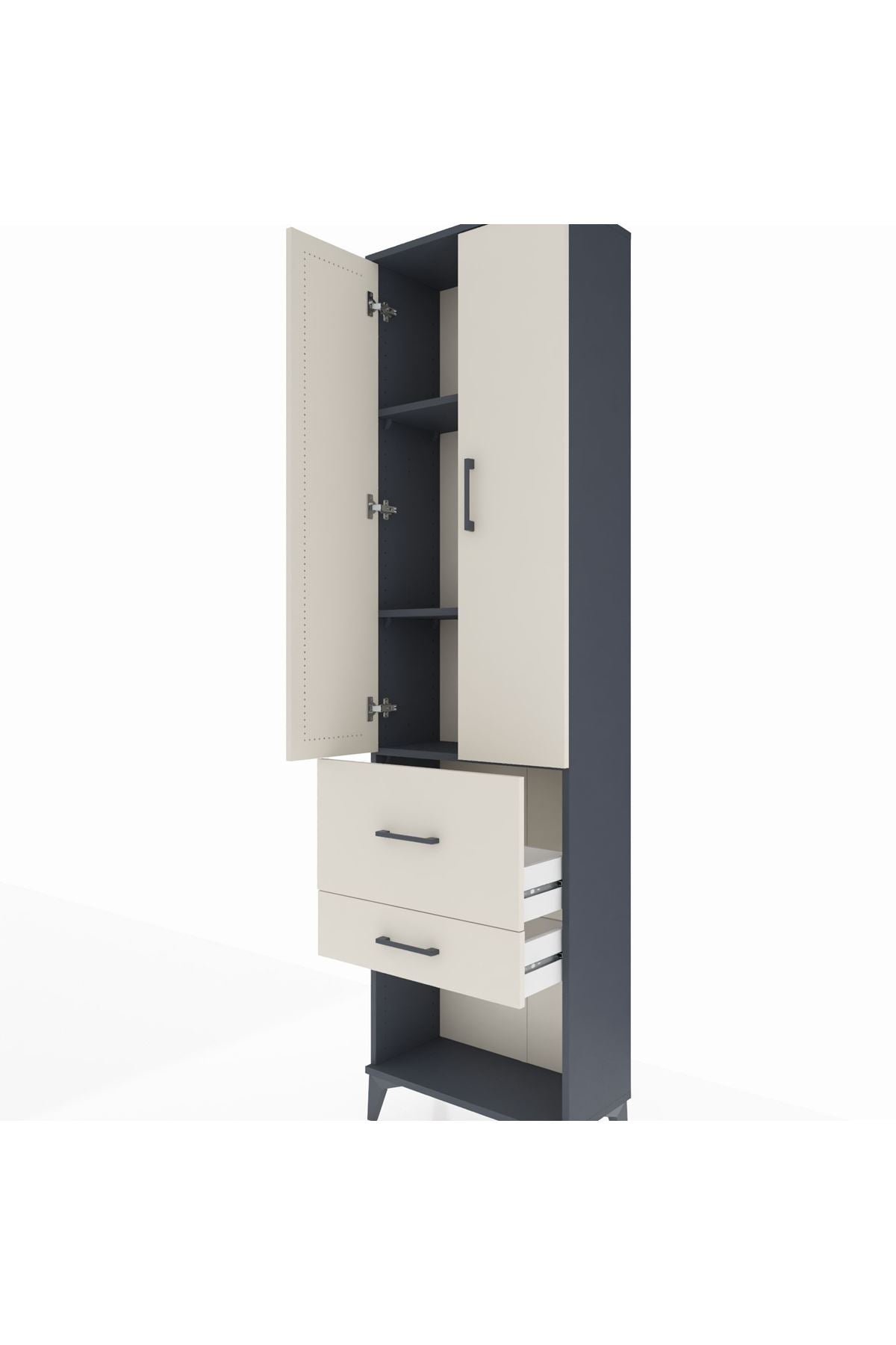 Arges Dolap 3 Raflı 2 Çekmeceli 2 Kapaklı 60x30x221 Antrasit-Aytaşı