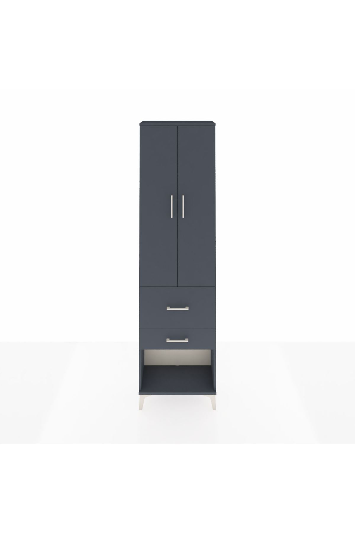 Arges Dolap 3 Raflı 2 Çekmeceli 2 Kapaklı 60x30x221 Antrasit-Antrasit