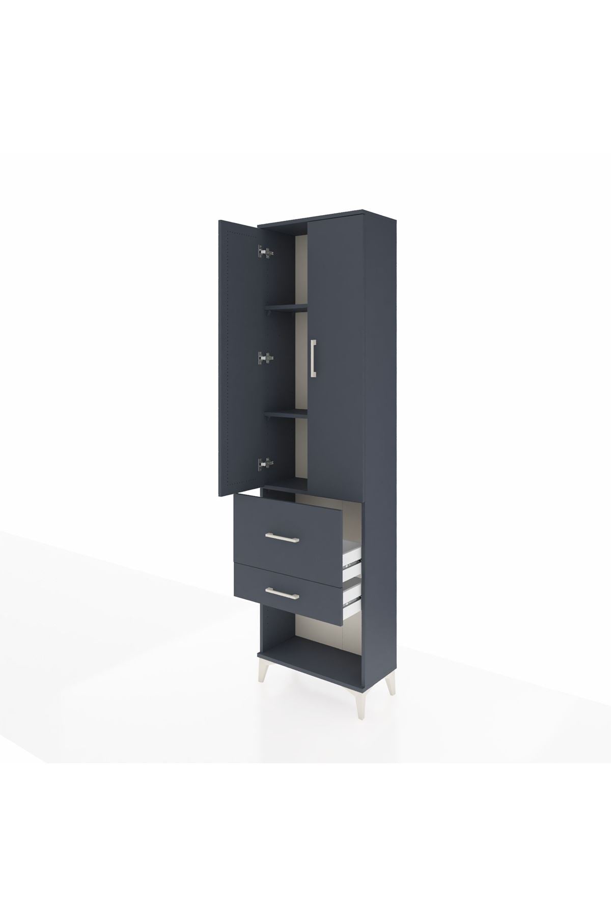 Arges Dolap 3 Raflı 2 Çekmeceli 2 Kapaklı 60x30x221 Antrasit-Antrasit