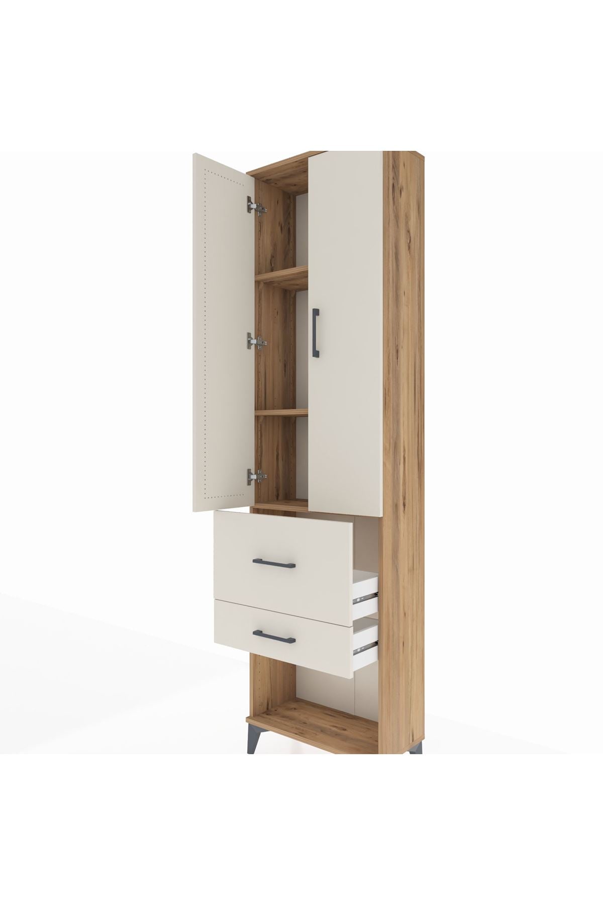 Arges Dolap 3 Raflı 2 Çekmeceli 2 Kapaklı 60x30x221 Çam-Aytaşı