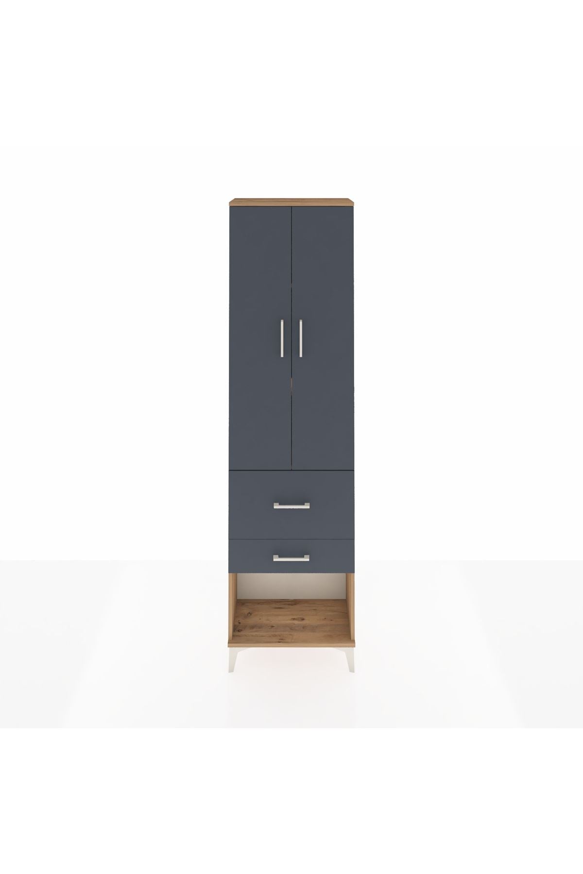 Arges Dolap 3 Raflı 2 Çekmeceli 2 Kapaklı 60x30x221 Çam-Antrasit